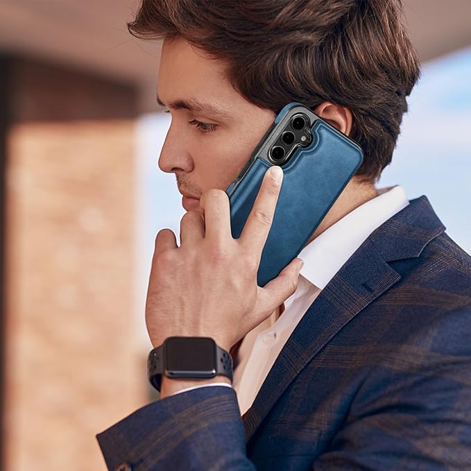 DJDUCK Designed for Samsung Galaxy S25 Case Wallet with Card Holder, [Magnetic Clasp Cover] [RFID Blocking Leather Protection] Shockproof Women Men Cases for Samsung S25 Bright Blue