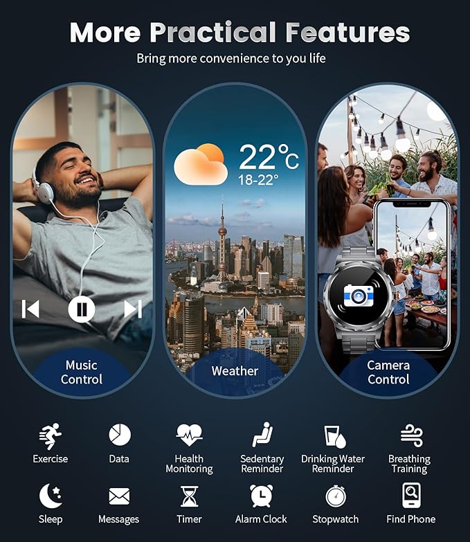 LIGE Military Smart Watch for Men(Answer/Make Call),1.43" HD AMOLED Rugged Smartwatch for iPhone Android Phone,Fitness Watch,Black Sport Watch with 120+ Sport Modes/5ATM Waterproof