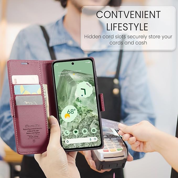 for Google Pixel 8A Case, Premium PU Leather Wallet Case Flip Cover with [RFID Blocking][Card Holder][Stand Function] Shockproof Protective for Google 8A, Red