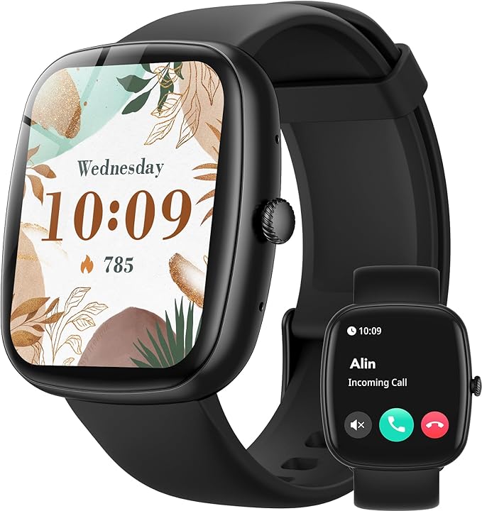 Parsonver Smart Watch for iOS and Android Phones(Answer/Make Calls), HD Screen Watches for Men Women, IP68 Waterproof Fitness Tracker Watch with Heart Rate Sleep Monitor, Steps Calories Counter, Black