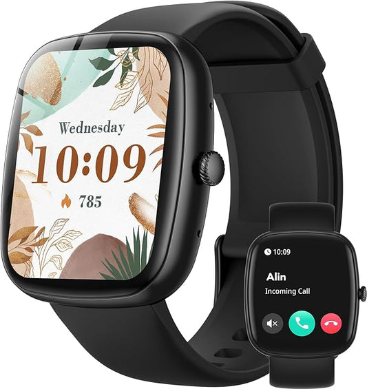 Parsonver Smart Watch for iOS and Android Phones(Answer/Make Calls), HD Screen Watches for Men Women, IP68 Waterproof Fitness Tracker Watch with Heart Rate Sleep Monitor, Steps Calories Counter, Black