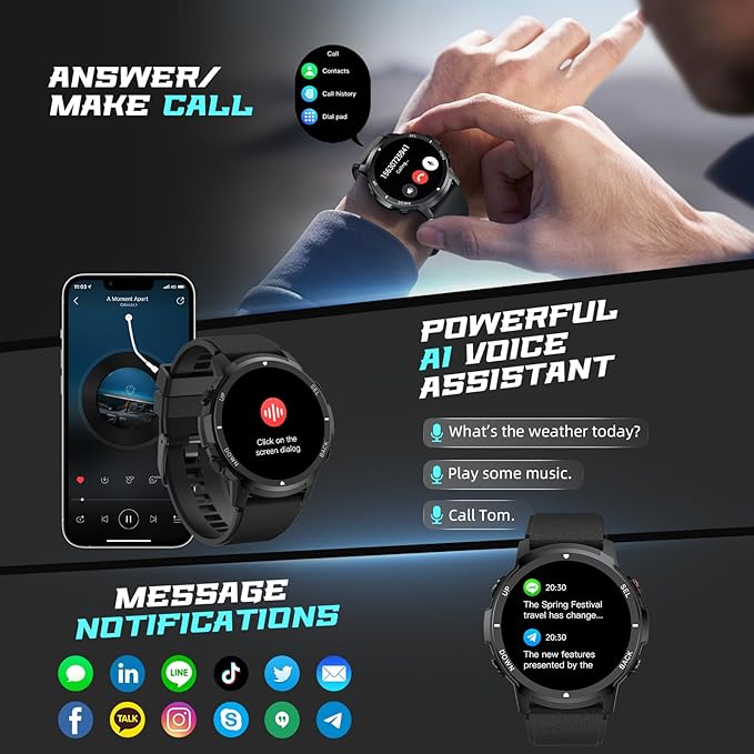 Smart Watch for Men- Bluetooth Call, IP68 Fitness Watch, 24/7 Sleep Monitor, Fitness Step Tracker Watch with 110 Sports Mode, Smartwatch for Android iOS (Black, 1.39)