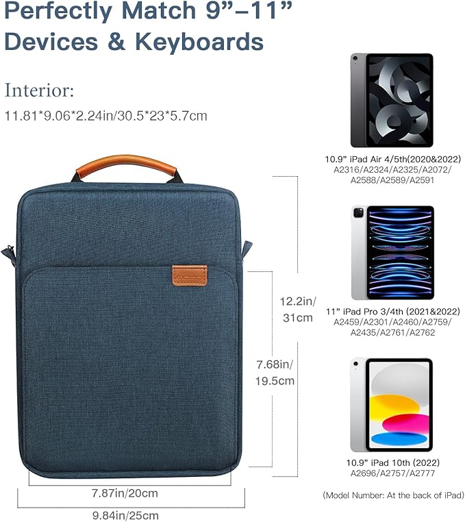 MoKo 9-11 Inch Tablet Sleeve Bag Handle Carrying Case with Shoulder Strap Fits 11inch iPad Air M3, iPad A16 2025, Pro 11 inch, iPad 10/9/8/7th Gen, Tab S8/S9 11", Indigo