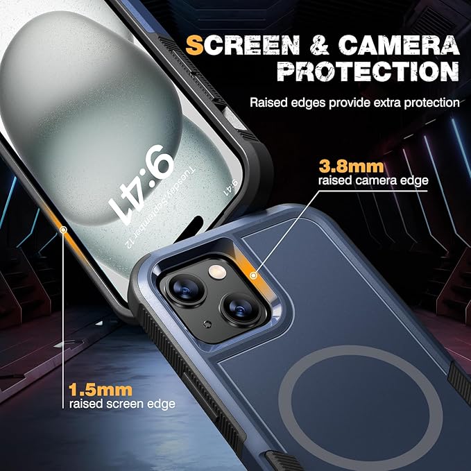 Diaclara Designed for iPhone 15 Case with Magnetic Ring, [with Privacy Screen Protector] [Anti Spy] [Military Grade Drop Protection] Heavy Duty Full-Body Shockproof Phone Case, Blue