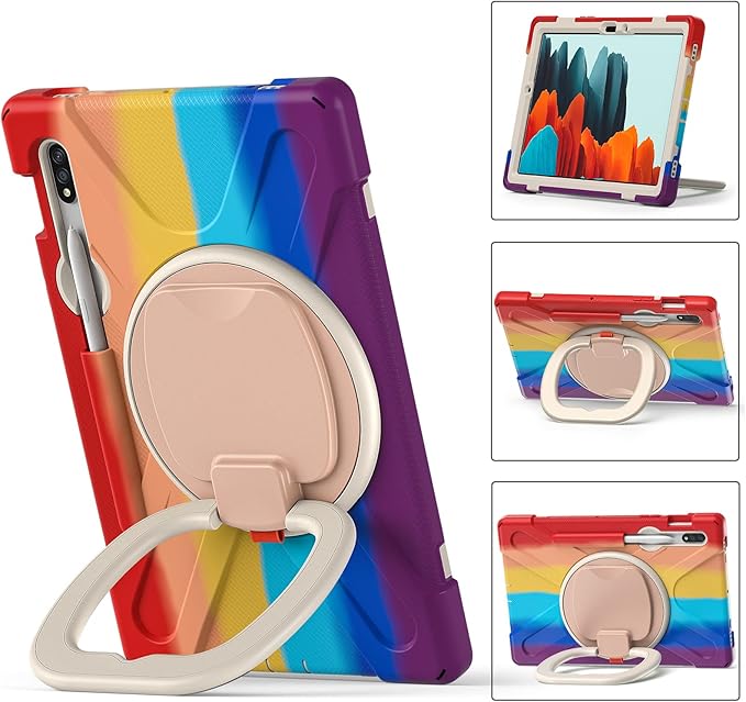 360 Rotation Portable Case for Galaxy Tab S8 11/'' / S7 11 inch with S Pen Holder Rugged Rotating Stand Hand Strap Shoulder Carrying Outdoor Cover (Colourful Red)