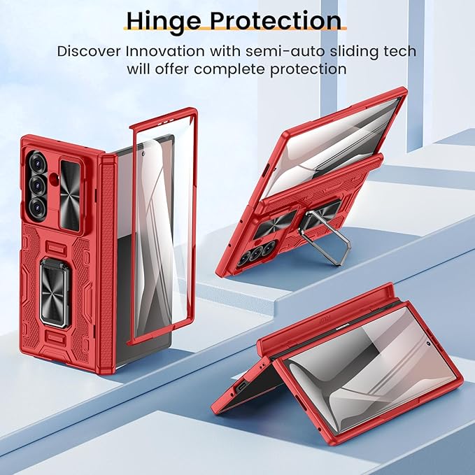 VEGO for Samsung-Z-Fold-7-Case: Z Fold 7 Case with Stand[with Slide Camera Cover & Screen Protector] Full-Body Hinge Protecion Anti-Drop Shockproof Kickstand Case for Samsung Galaxy Fold 7 2025-Red