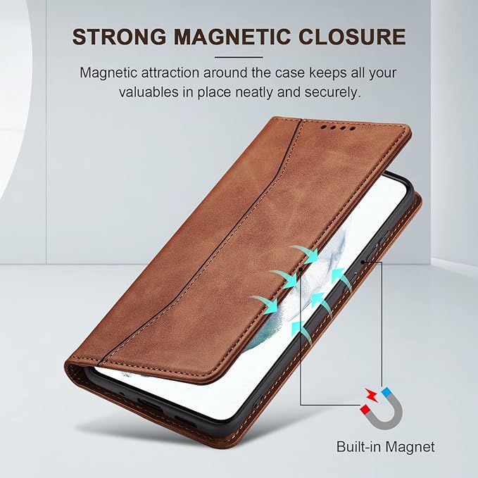 Jasonyu Flip Wallet Case for Samsung Galaxy S21 5G,Leather Magnetic Folio Cover with Card Holder,Kickstand - TPU Shockproof Durable Protective Phone Case,Brown
