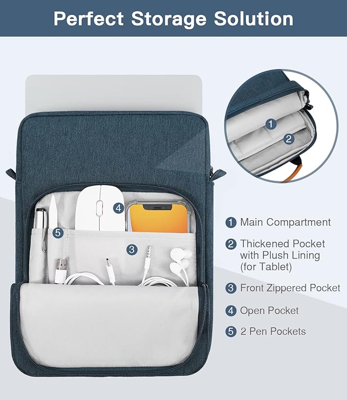 MoKo 13.3-14 Inch Laptop Sleeve Bag Fits Macbook Pro 13" M2 2022/Pro M1 Pro/M1 Max 14.2 2021, Macbook Air 13.6" M2 2022, Tab S8 Ultra 14.6", Handle Carrying Case with Shoulder Strap, Indigo