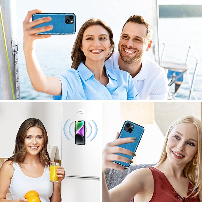 Asuwish Phone Case for iPhone 14 6.1 inch Zipper Wallet Detachable Cell Cover with Tempered Glass Screen Protector Crossbody Strap Flower Card Holder iPhone14 5G i i-Phone i14 14Case Women Girls Blue