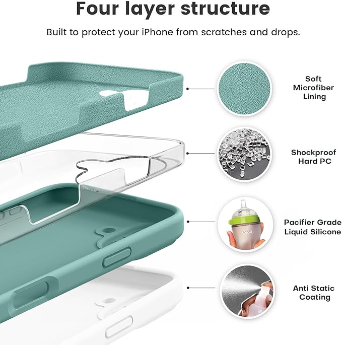 Vooii Compatible with iPhone 16 Case, Liquid Silicone Upgrade [Camera Protection] [Soft Anti-Scratch Microfiber Lining] Shockproof Phone Case for iPhone 16 6.1 inch - Pine Green