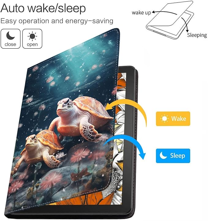 Case for Samsung Galaxy Tab S10 Lite / S10 FE / S9 FE 10.9-Inch / S9 11-Inch, Slim Lightweight PU Leather Stand Cover with Auto Wake/Sleep, Sea Turtle
