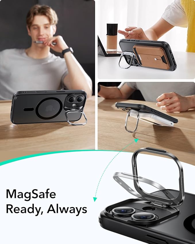 ESR for iPhone 16 Plus Case,Camera Control Button Compatible with MagSafe, Military-Grade Protective Case, Built-in Stash Stand Phone Case, Scratch-Resistant Back Cover, Classic Series, Frosted Black