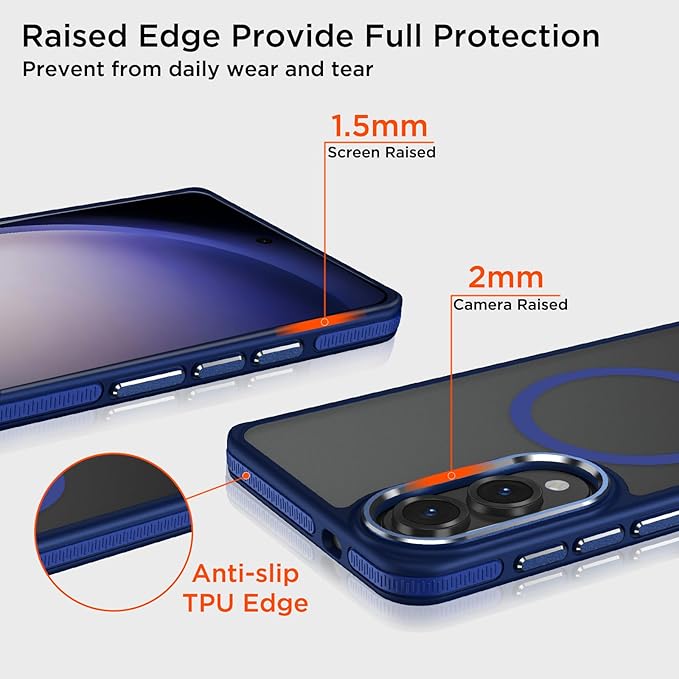 Case for Samsung Galaxy S25 Edge, Matte Translucent Magnetic Cover [Compatible with Magsafe] [Anti-Slip Grip], Military Grade Shockproof Hybrid Color Galaxy S25 Edge Phone Case (Darkblue)