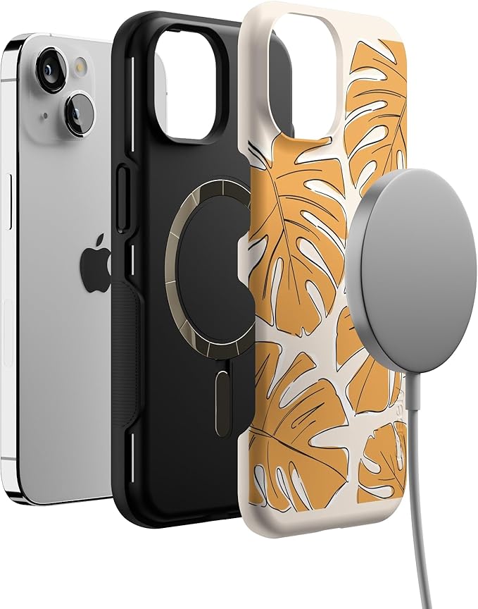 Casely iPhone 14 Case | Island Time | Tropical Leaves Floral | Compatible with MagSafe | Bold Protective Design