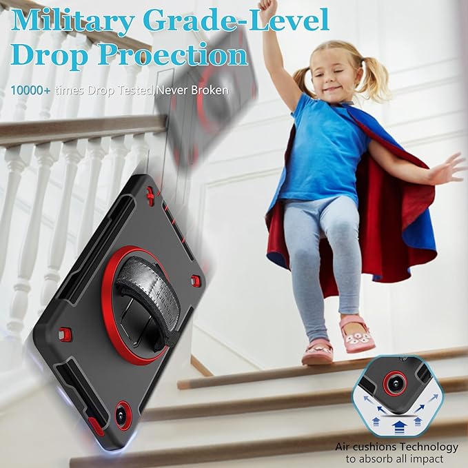 Case for Galaxy Tab A9 Plus 5G 2023: Heavy Duty TPU Cover for Samsung Tablet A9+ 11 Inch with Stand - Handle - Shoulder Strap -S-Pen Holder- Red Black