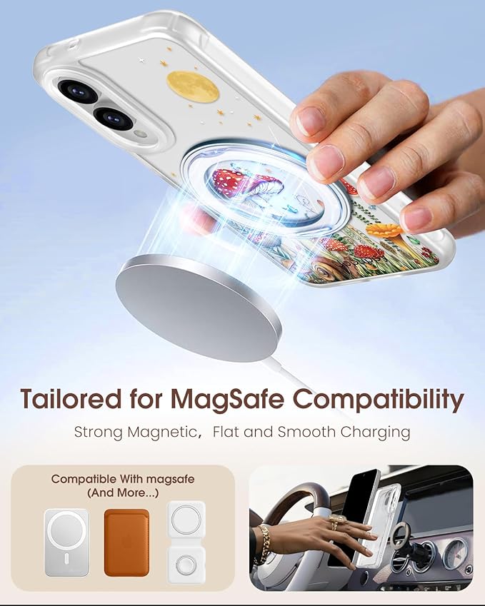 for Samsung Galaxy S25 Edge Case with 360° Rotatable Magnetic Ring - Compatible with MagSafe, Semi-Transparent Soft-Touch Material Shockproof, Cute Mushroom & Butterfly Design for Women Girl