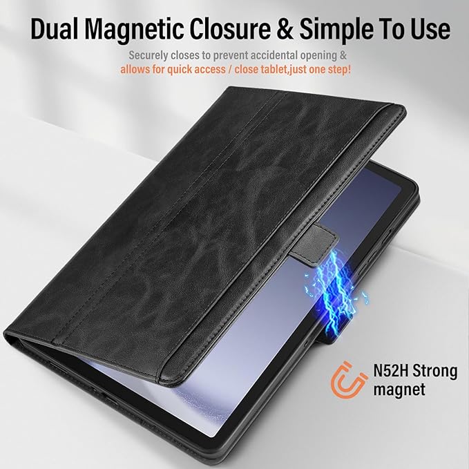 Handmade Case for Samsung Galaxy Tab A9 Plus/A9+ 5G Tablet 11 Inch 2023 SM-X210/SM-X216/SM-X218u with Pocket,Multi Angles,Magnetic Closure,Vegan Leather Folio Cover,Auto Sleep/Wake,Black