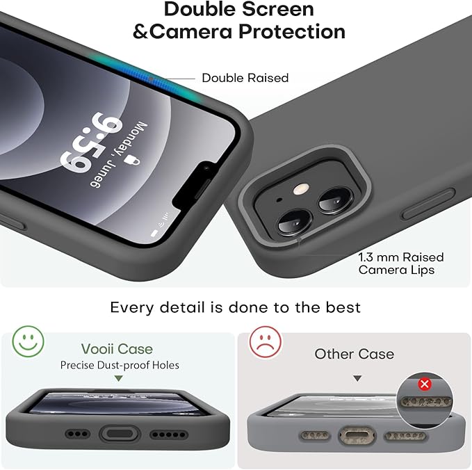 Vooii Compatible with iPhone 12 Case/iPhone 12 Pro Case, Liquid Silicone Upgrade [Soft Anti-Scratch Microfiber Lining] [Shockproof Drop Protection] Phone Case 6.1 inch - Dark Grey
