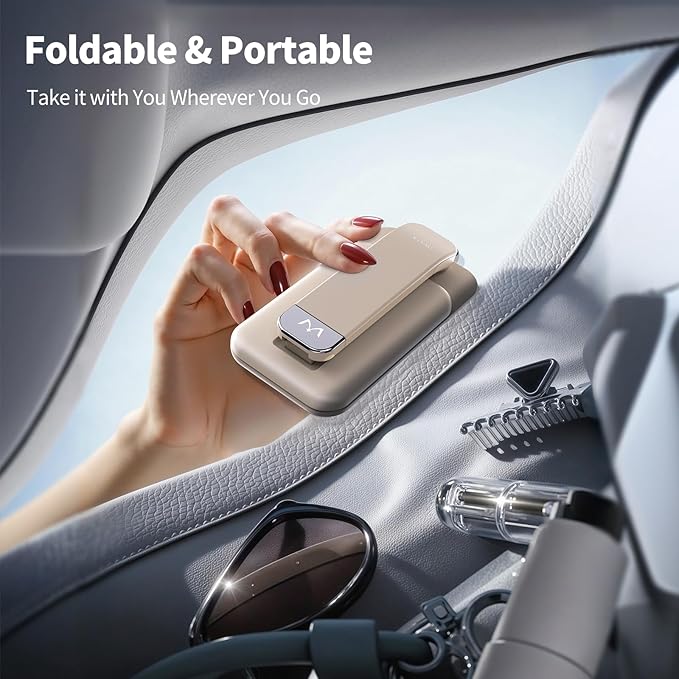 iWALK Magnetic Cell Phone Stand for Desk, Angle and Height Adjustable Mobile Phone Holder, Foldable Magnet Stand for iPhone 16 15 14 13 12 Pro Max and iPad Cell Phone Holder, Light Brown