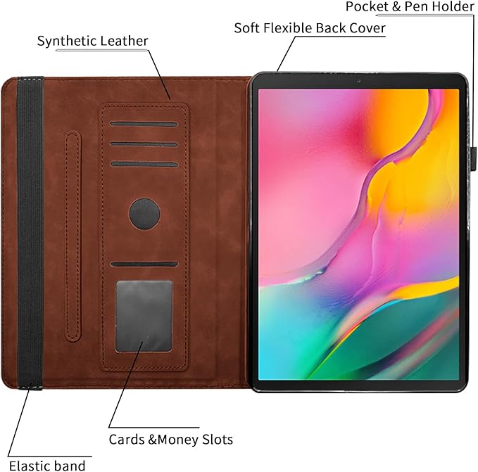 Rotating Case for Samsung Galaxy Tab A 10.1 2019 Model SM-T510/T515,360° Rotating Multi-Angle Viewing Stand Cover PU Leather Business Folio Protective Cases, Brown