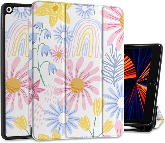 DONGKE Case Compatible with iPad 10.2 Inch 2021 2020 2019 iPad 9th/8th/7th Generation with Pencil Holder, Slim Stand Protective Case with Soft TPU Back, Auto Sleep/Wake Cover, Colorful Florals