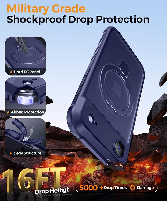 MOCCA Compatible with iPhone Air Case with Magnetic Invisible Stand [Full Camera Protection] [Compatible with Magsafe] Military Drop Shockproof Translucent Matte Phone Case Cover 6.5",Deep Blue