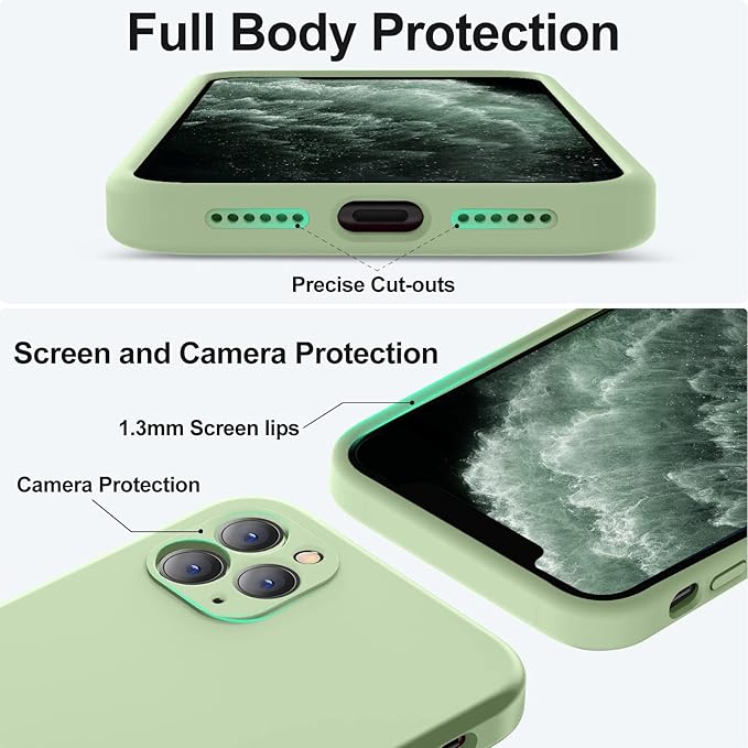 Vooii Compatible with iPhone 11 Pro Case, Upgraded Liquid Silicone with [Flat Edges] [Camera Protection] [Soft Anti-Scratch Microfiber Lining] Phone Case for iPhone 11 Pro 5.8 inch - Matcha