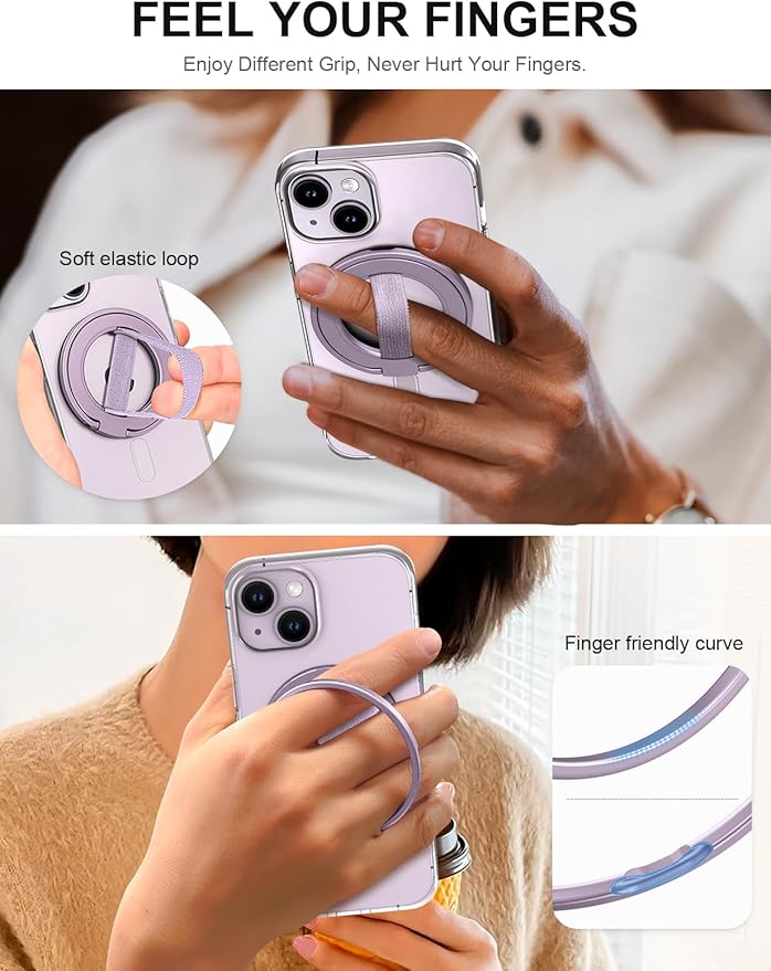 EWA MagOne Ultra for Magsafe Phone Grip Kickstand [Replaceable Elastic Finger Loop], Mag Safe Ring Holder Stand, Two-Sided Magnetic Phone Accessories for iPhone 17,16,15,14,13,12 Pro/Max/Plus-Purple