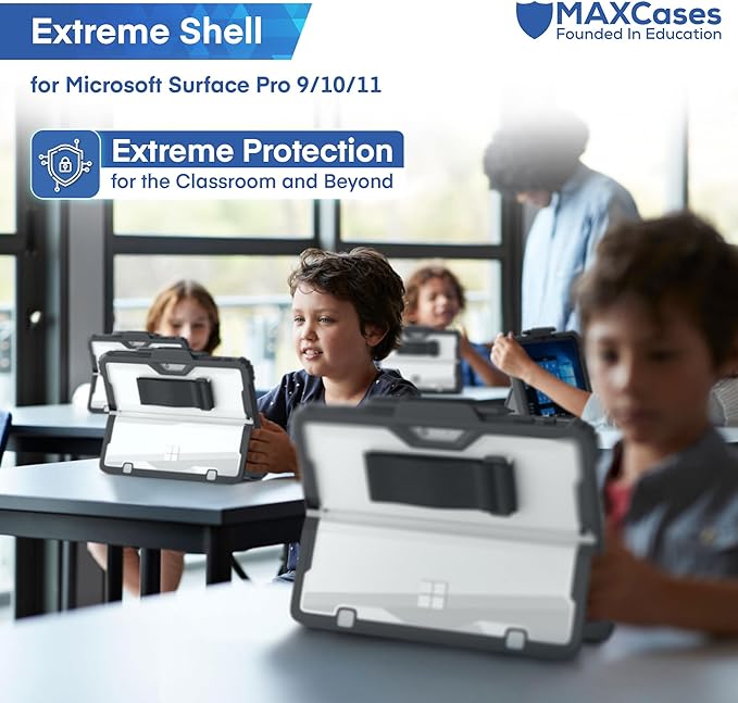 MAXCases Extreme Shell Microsoft Surface Pro 9/10/11 Case, 13" Black - Rugged, Custom-Fit Protective Cover for Microsoft Surface Pro Case with Stylus Holder - Shockproof & Durable Tablet Cover
