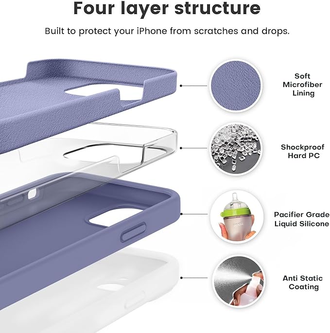 Vooii Compatible with iPhone 12 Case/iPhone 12 Pro Case, Liquid Silicone Upgrade [Soft Anti-Scratch Microfiber Lining] [Shockproof Drop Protection] Phone Case 6.1 inch - Lavender Grey