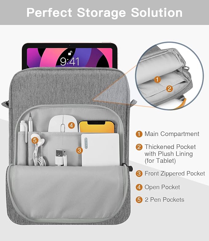 MoKo 9-11 Inch Tablet Sleeve Bag Handle Carrying Case with Shoulder Strap Fits 11inch iPad Air M3, iPad A16 2025, Pro 11 inch, iPad 10/9/8/7th Gen, Tab S8/S9 11", Dark Gray