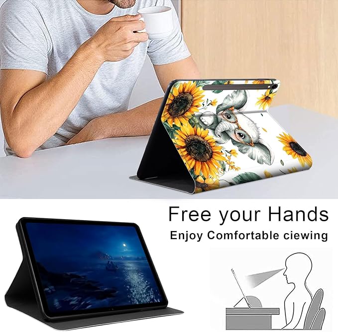 Case for Samsung Galaxy Tab S10 FE/ S9 FE 5G 10.9 Inch/Tab S9 11 Inch, Slim PU Leather Stand Cover with Auto Wake/Sleep, Multi-Angle Viewing & Shockproof, Cute Baby Elephant