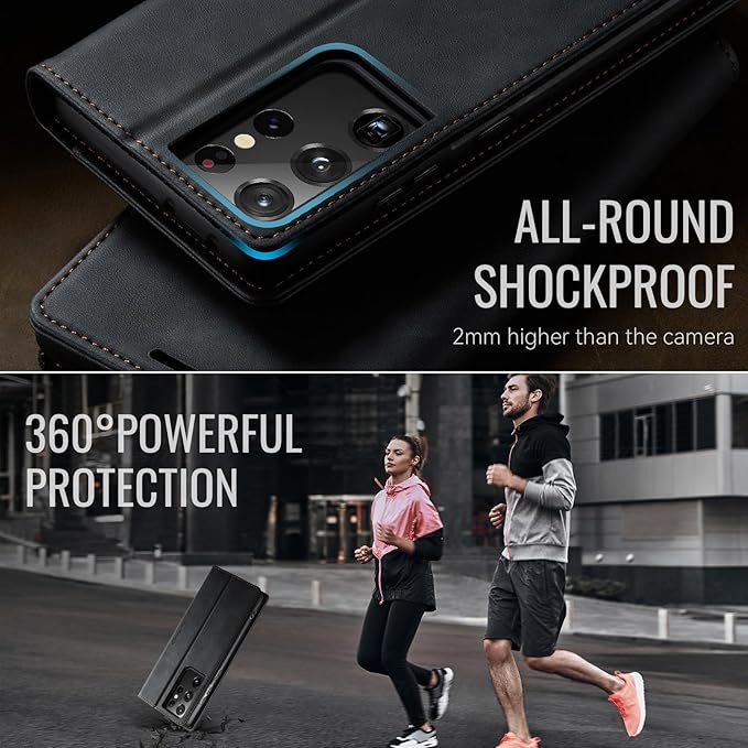 Wallet Case for Samsung Galaxy S21 Ultra Leather Wallet Flip Cover with Card Holder, Kickstand, Magnetic Closure, RFID Blocking TPU Shockproof Phone Case Compatible with S21 Ultra, Black