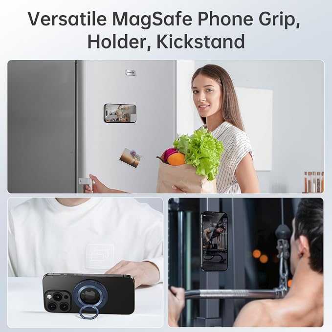 SYNCWIRE Magnetic Phone Ring Holder for MagSafe, 360° Rotation Cell Phone Grip Stand Finger Ring Kickstand Two-Sided Magnet Compatible with iPhone 17 Pro Max 16 15 14 13 12 MagSafe Accessories