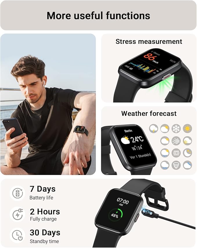 Smart Watch for Men Android & iPhone, Alexa Built-in, 1.8" Touch Screen Fitness Tracker with Answer/Make Calls, IP68 Waterproof Heart Rate/Sleep/SpO2 Monitor, Pedometer, 100+ Sport Modes