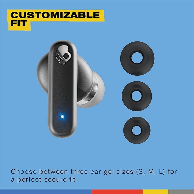 Skullcandy Smokin’ Buds Wireless Earbuds, Bluetooth Headphones, Noise Isolating Fit, Up to 20 Hours Battery, IPX4 Sweat and Water Resistant, Microphone for iPhone Android - Midnight Smoke