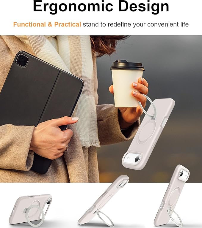 ZHK Liquid Silicone Designed for iPhone Air Case with Magnet Stand, [Precise Camera Lens Protection][Mil-Grade Drop Shockproof][Soft Anti-Scratch Microfiber Lining] Slim Fit Cover, Beige