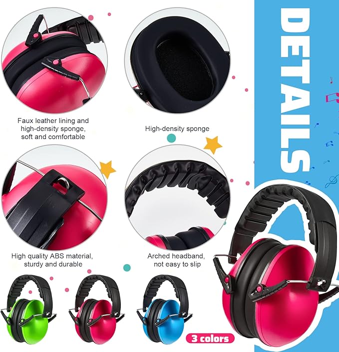 Amylove 6 Pcs Kids Noise Cancelling Headphones 27db Adjustable Earmuffs for Autism Sensory Toddler Children(Novel Style,Green Pink Blue)