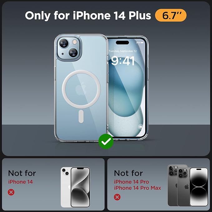 Miracase Magnetic for iPhone 14 Plus Case 6.7 inch (Compatible with MagSafe)（with 2X Screen Protectors） Military-Grade Protection, Anti-Fingerprint Translucent Matte Phone Case Cover, Clear