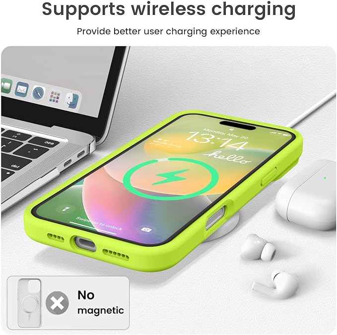 Vooii Compatible with iPhone 16 Plus Case, Liquid Silicone Upgrade [Camera Protection] [Soft Anti-Scratch Microfiber Lining] Shockproof Phone Case for iPhone 16 Plus 6.7 inch - Fluorescent Green