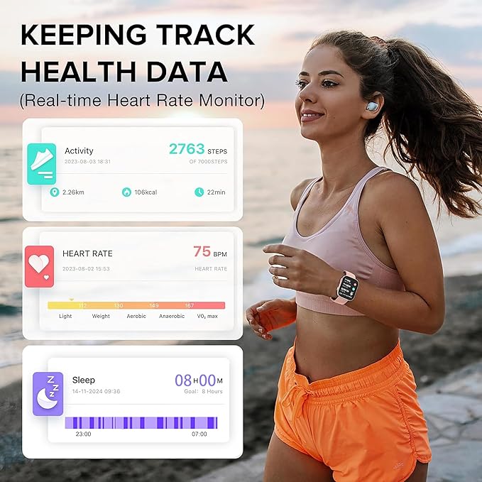 BRIBEJAT Smart Watch for Men Women (Make/Answer Call), HD 2.01'' Smartwatch IP68 Waterproof, Fitness Tracker Pedometer SpO2/Heart Rate/Sleep Monitor, Compatible with iPhone Samsung iOS Android Phone