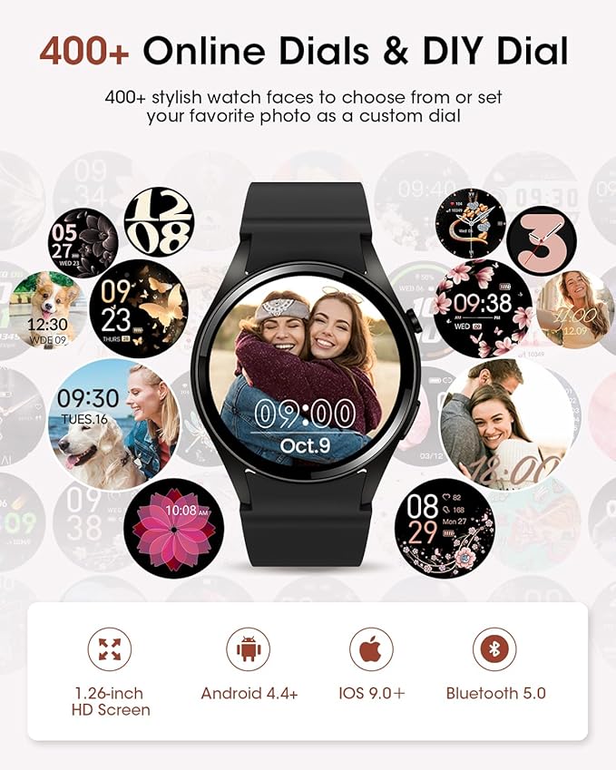 AKUMAKA Smart Watches for Women, 1.26" BT5.3 Smart Watch for Android Phones & iPhones (Make/Answer Calls) (Black)