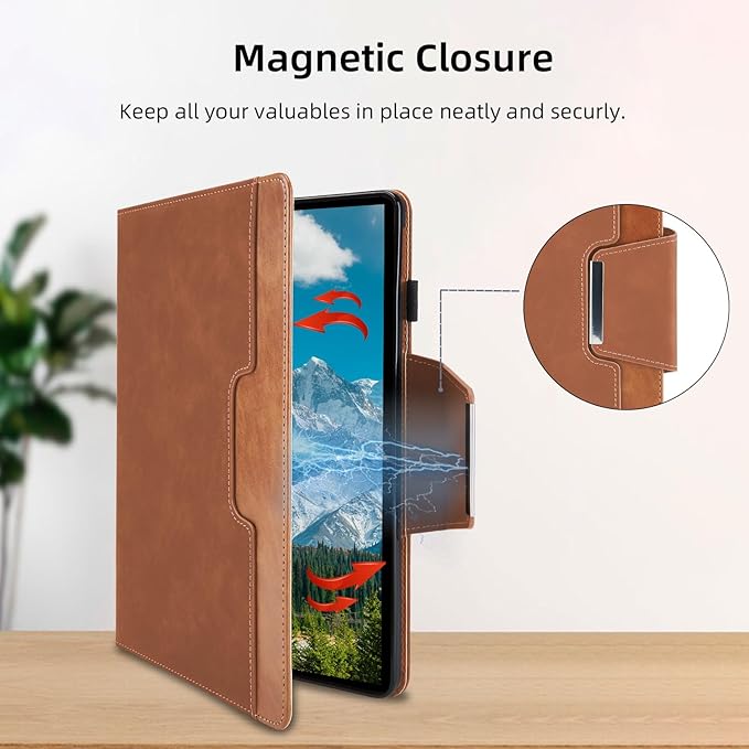 Case for Lenovo Tab M9 9 Inch 2023(TB-310FU)/Nook 9 inch Lenovo Tablet (2024) - Multi-Angle Viewing Stand Cover with Pocket and Magnetic Clasp, PU Leather Business Folio Protective Case, Brown