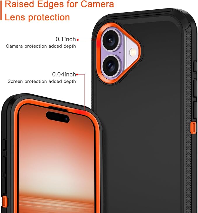 for iPhone 17 Case Shockproof Dust/Drop Proof 3-Layer Full Body Protection [Without Screen Protector] Rugged Heavy Duty Cover Case for Apple iPhone 17 6.3" 2025,Black/Orange