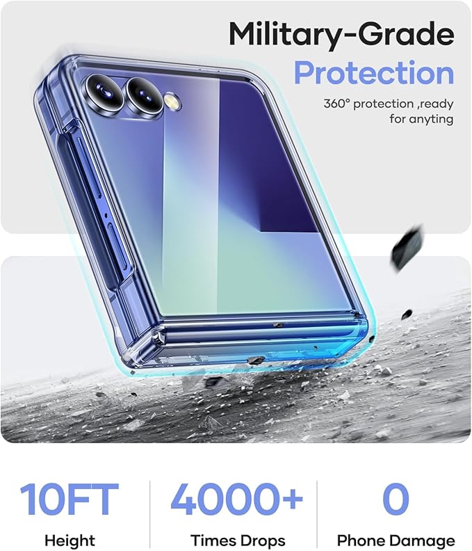 Vihibii for Samsung Galaxy Z Flip 7 Clear Case Slim, [Compatible with MagSafe], Hinge Protection & Outer Screen Protector, Shockproof Rugged Transparent Phone Cover for Galaxy Z Flip 7 2025, Clear