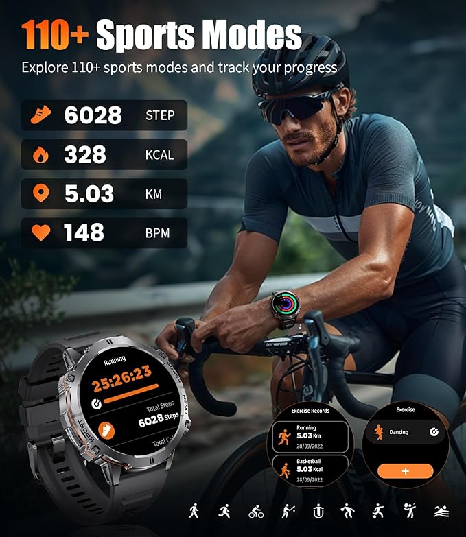 Smart Watches for Men with 900mAh(60+Standby),1.73" AMOLED Reloj Inteligente para Hombre with Bluetooth Call,110+ Sports Mode Fitness Tracker/Heart Rate Sleep Health Monitor/Android iOS Smart watch