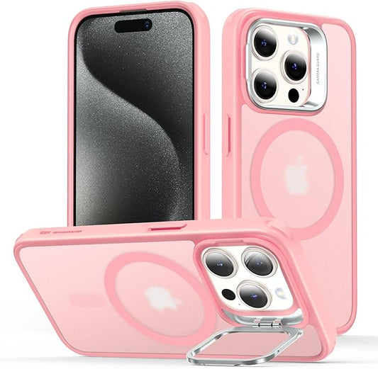 ESR for iPhone 15 Pro Case, Compatible with MagSafe, Military-Grade Protective Case, Built-in Stash Stand Phone Case, Scratch-Resistant Back Cover, Classic Series, Frosted Pink