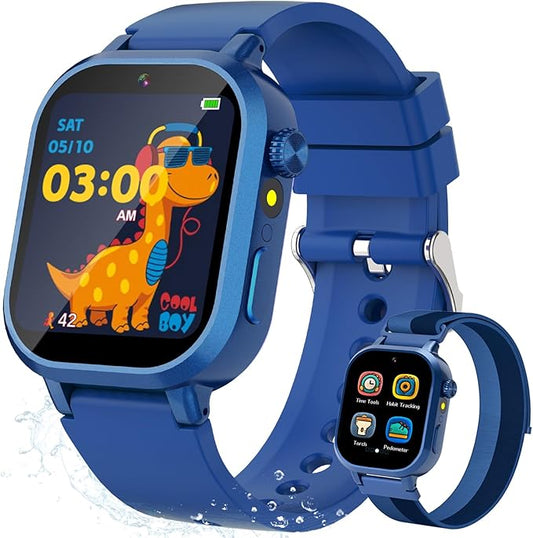 Vakzovy Kids Waterproof Smart Watch Boys Gift Age 4-12, Kids Watch with 39 Games Video Camera Music Player Alarm Clock Pedometer Calculator Habit Tracking Birthday Gift for 6 7 8 9 Year Olds Boys