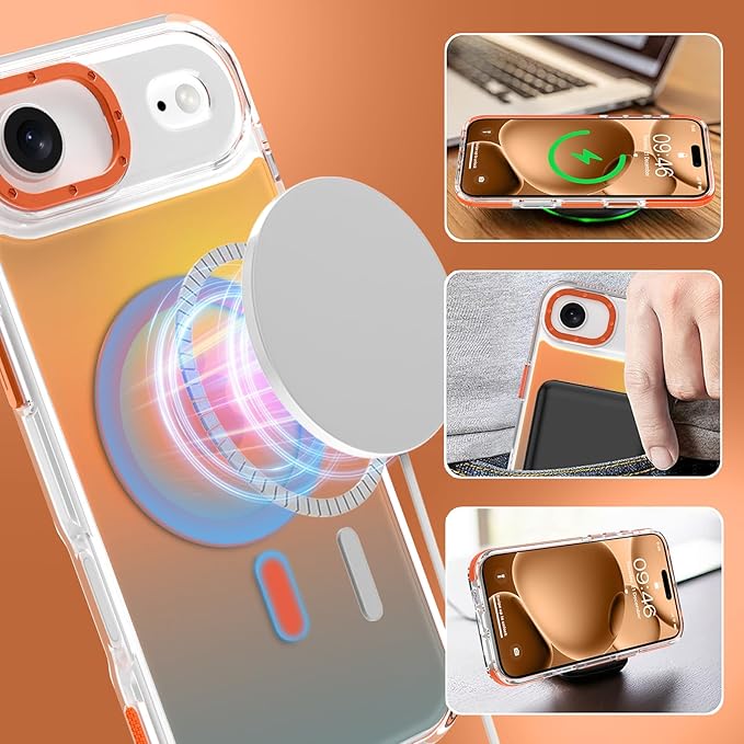 MOWIME Magnetic Case for iPhone Air [Compatible with Magsafe] [Cute Fashion Fluorescent Design] [1 Screen Protector] Slim Translucent Matte Case for iPhone Air 6.5" 2025, Orange