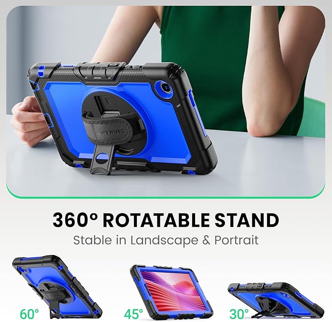 SEYMAC Case for Lenovo Tab One 8.7 inch/ K9 TB305FU (2025), Heavy Duty Full-Body Shockproof Protective Case with Screen Protector, Stand, Hand/Shoulder Strap and Pen Holder, Dark Blue